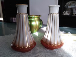 Zsolnay pajzspecsétes porcelán gyertyatartók, ritka aranyozott bordákkal a 1920-30-as évekből!
