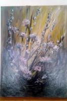 "Vadvirágok" festmény farostlemezen 54 x40 cm
