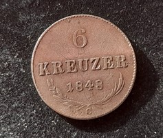 Ritkább ezüst 6 Krajcár 1848 C, Vg.