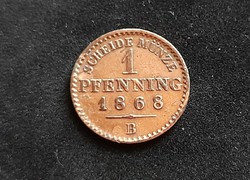 Németország, porosz 1 Pfennig 1868 B, Brandenburg, Vf.