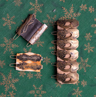 Copper hair clips decorated with niello technique - at a price - kitten-shaped and abstract pattern - cat
