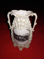 1913 Szent Korona Zarándoktemplom emlék, antik kis irizáló porcelán váza