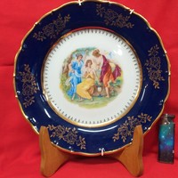 Alt Wien Moritz Zdekauer 1918-1938,Cobalt Zsáner Jelenetes Porcelán Tányér. 25 cm.