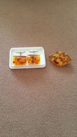 Antique amber pin and cufflink