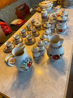 Kalocsai porcelán teás készlet és fűszertartó készlet