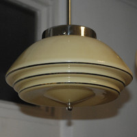 Art deco - streamline nickel-plated ceiling lamp renovated - special shape butter-colored lampshade