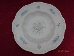 Zsolnay porcelán antik, pajzspecsétes mélytányér, kék virágmintával.