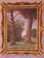 ISMERETLEN FESTŐ - Antik ( olaj zsákvászon ) festmény - fák - blondel arany keretben