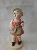 Hand painted ceramic singing little girl with mandolin