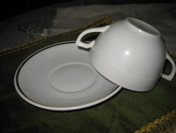 Zsolnay soup cup with small plate, both marked, 10 and 15.2 cm