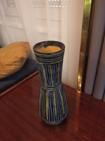 Jelzett retro csíkos kerámia váza