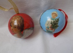 Karácsonyi,retro fém gömb,nosztalgia karácsonyfa dísz,nyitható 2db (angyalka,puttó)