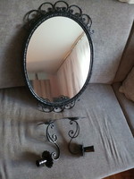 Wrought iron framed mirror and wall brackets