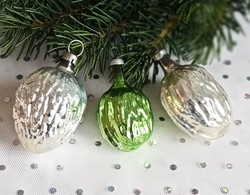 Régi üveg karácsonyfa dísz dió 5.5-6cm 3db együtt