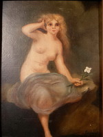 Meztelen fiatal lány liliommal akt olajkép