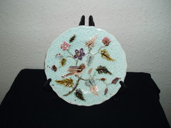 Antique-1880-steidl znaim- bird-majolica-plate porcelain-19-cm