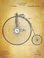 Régi antik velocipéd kerékpár bicikli 1881 McKenzie találmány szabadalmi rajz vintage háttéren