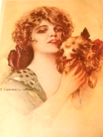 1912 Tito Corbella  " Hölgy kutyával" szignált litográf olasz levelezőlap (62)