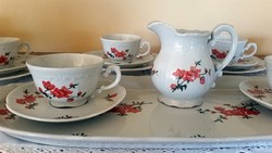 Coffee set and cake set beautiful Zsolnay red peach blossom