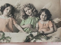 Old Christmas card 1912 angels photo postcard children