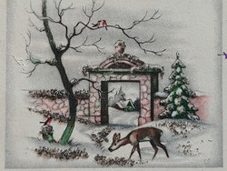 Old mini postcard Christmas deer postcard snowy landscape greeting card 2 pcs
