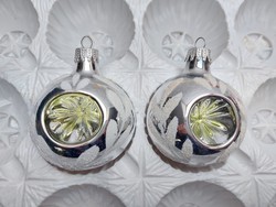 Régi üveg karácsonyfadísz ezüst behúzott gömb retro üvegdísz 2 db