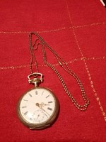 Working vintage silver pocket watch -- with new, non-silver chain