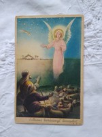 Régi grafikus karácsonyi képeslap, betlehemi csillag, pásztorok, hírvivő angyal 1941