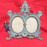 Régi Tömör Bronz,Réz Asztali Dupla Képkeret,Keret.25.5 cm.