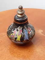 Kézzel festett jelenetes apró parfümös porcelán üvegcse Inke László hagyatékából