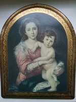 Madonna with your baby, mondo artigiano, villorba-tv print on gilded wooden plate 28 x 22 cm