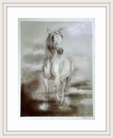 A fehér ló. MŰTEREMBŐL.40x30 cm-es barna nyomat, szignóval. Károlyfi Zsófia Prima díjas alkotótól.