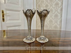 Pair of antique rococo style silver vases