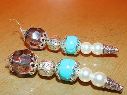 Turquoise crystal pearl - Tibetan silver extra long earrings 8 cm