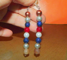 Red agate- lapis loose pearls extra long earrings 7 cm