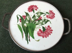Floral bottom-painted glass cake bowl