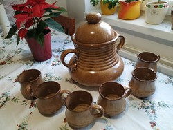 Old glazed ceramic nodule set, set with 6 cups
