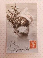 Old Christmas postcard 1911 photo postcard Christmas tree little girl