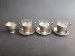 3 antique coffee cups and saucers with silver-plated glass inserts - ep