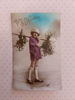 Old Christmas postcard 1923 photo postcard mistletoe girl