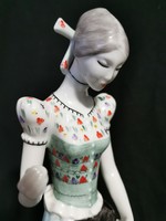 Hollóház porcelain figurine in folk costume, seamstress 24cm!