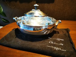 Christofle silver-plated caviar serving bowl with gift spoon.