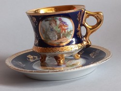 Ilmenau echt kobalt, jelenetes porcelán mokkás szett, csésze kistányér 1931-38