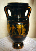 Greek 24 carat gold hand painted porcelain amphora vase