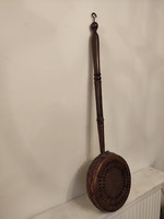Antique copper kitchen utensil coffee roaster with long handle 948
