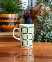 Gránit Kispest retro porcelán bögre - geometrikus mintás sablonos festésű csésze - nagymamabögre