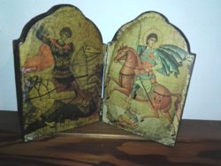Icon, antique, Byzantine home altar ... St. George and St. Demeter.