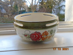 Hand painted majolica fruit washing bowl embossed with red rose pattern schramberg majolica factory 30 cm