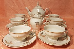 Sohasem használt, régi, gazdagon aranyozott Bernadotte 6 személyes porcelán teáskészlet