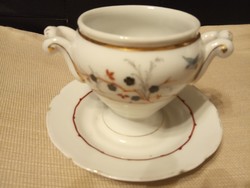 Antik Monarchia kori régi jelzett porcelán 2 fülű csésze kínáló tálka az 1900-as évek elejéről